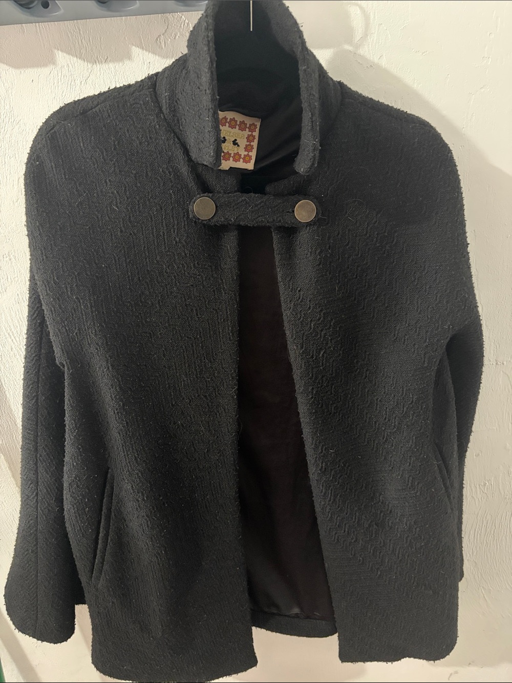 Chelsea & Violet Black Textured Stand Collar Cape